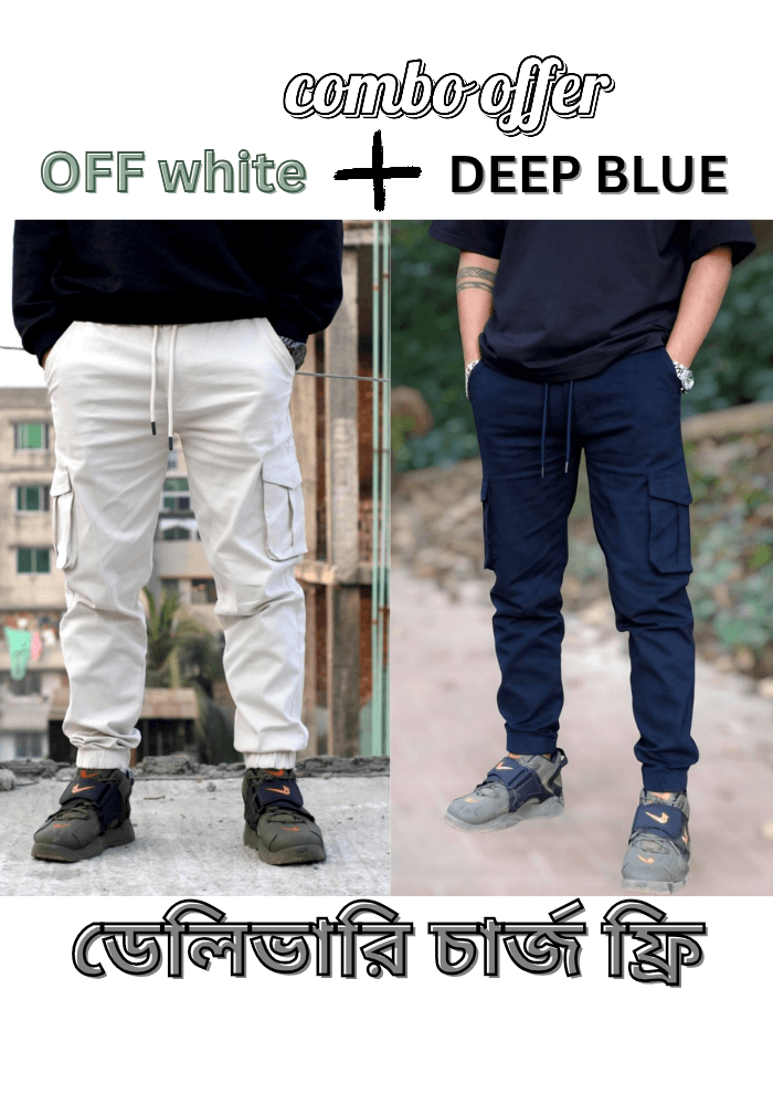 2 pcs combo Off white  deep blue color 6 pocket cargo pant
